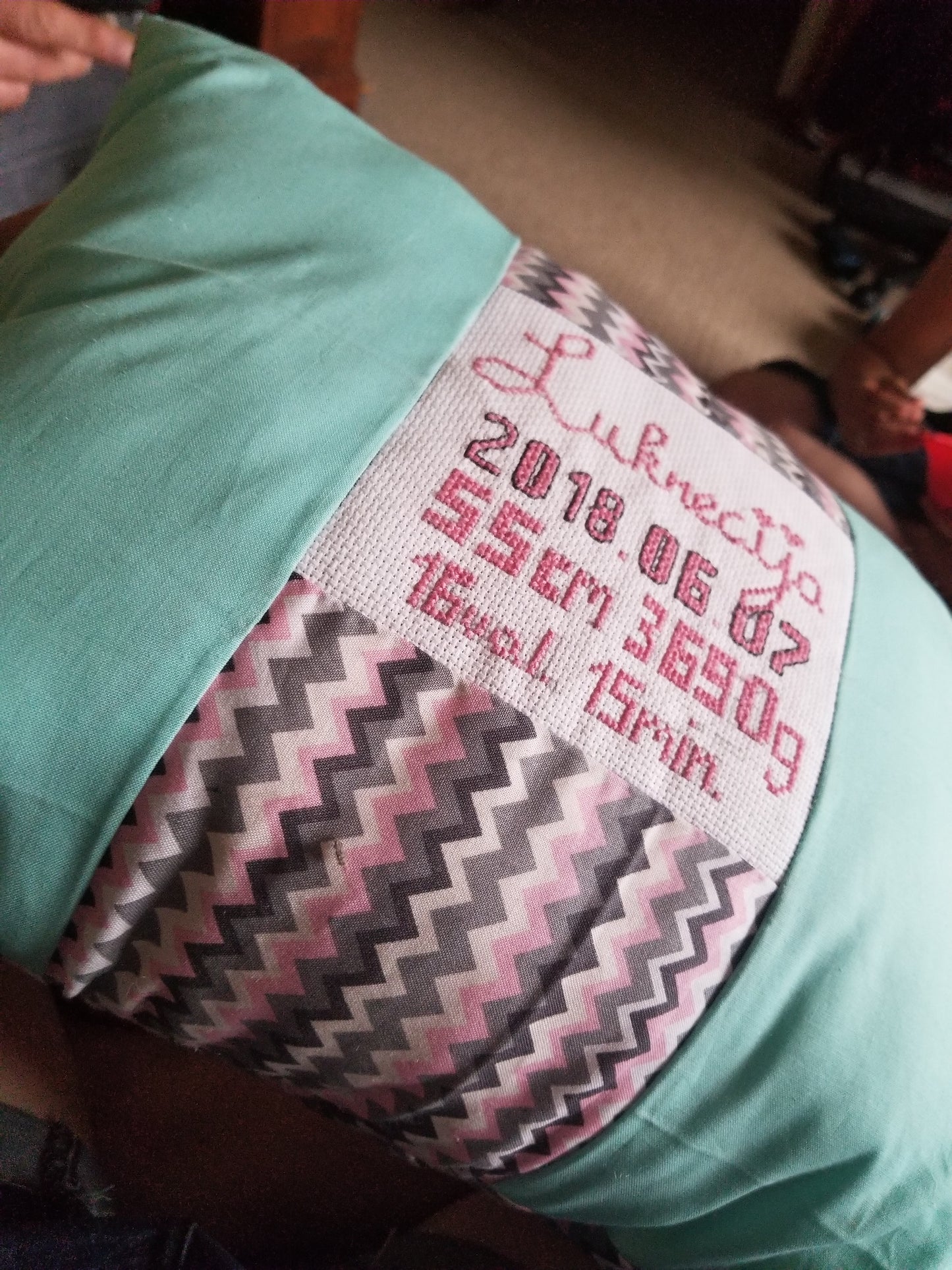 Personalized Cross Stitch Baby Girl Pillow