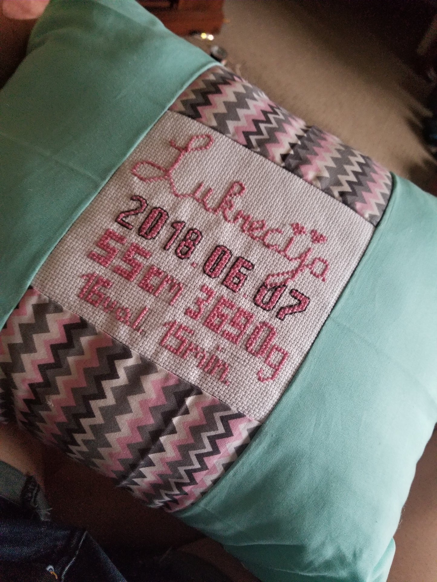 Personalized Cross Stitch Baby Girl Pillow