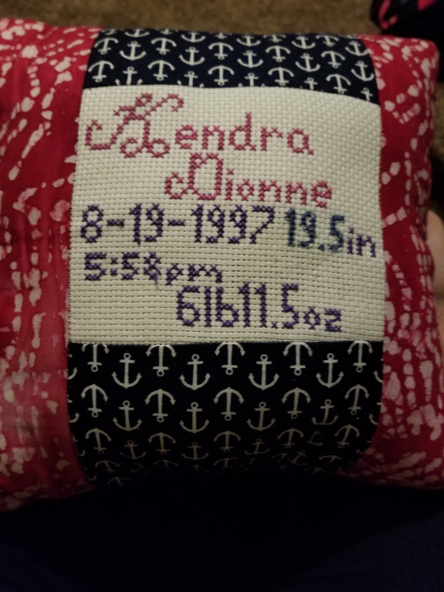 Personalized Cross Stitch Baby Girl Pillow