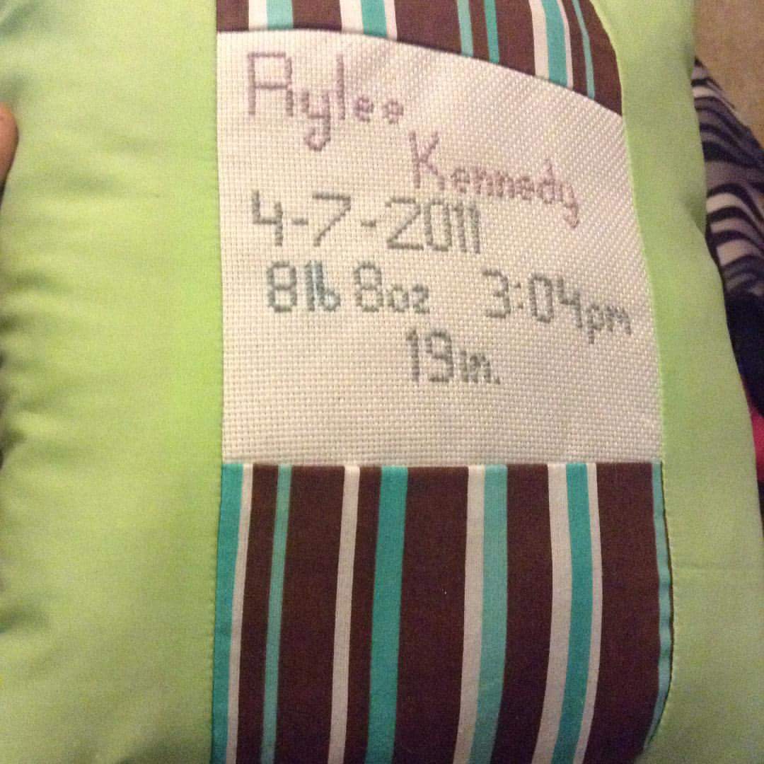 Personalized Cross Stitch Baby Girl Pillow