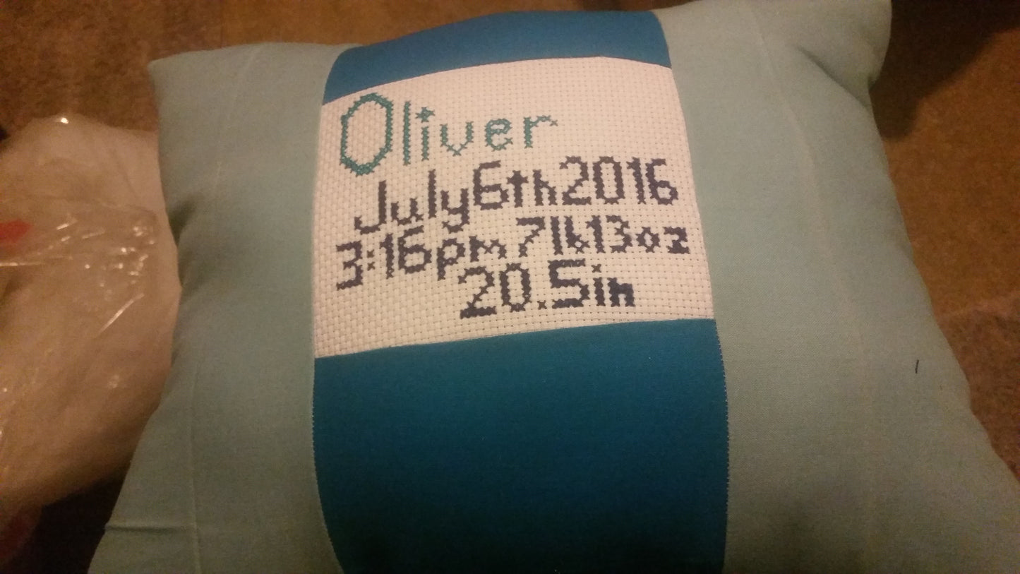 Personalized Cross Stitch Baby Boy Pillow